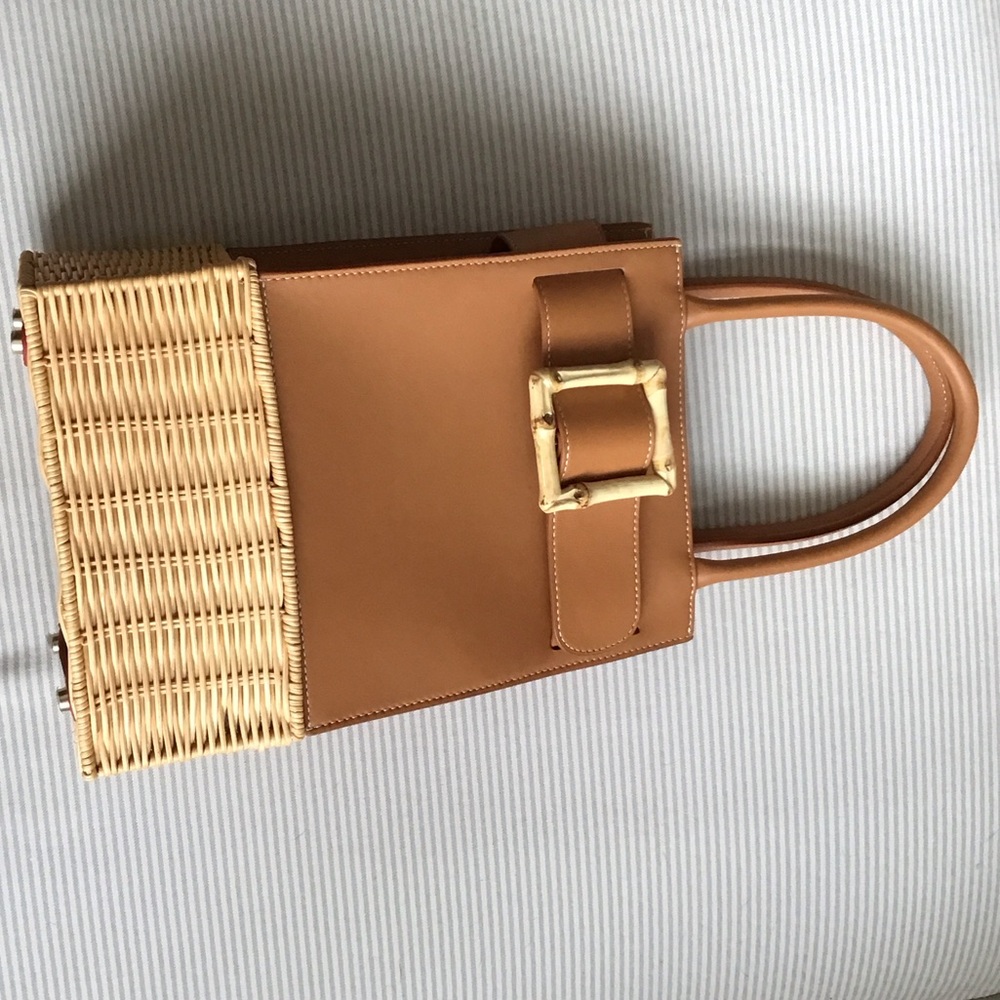 JMcLaughlin Elegant Rattan and brown leatherTote Bag